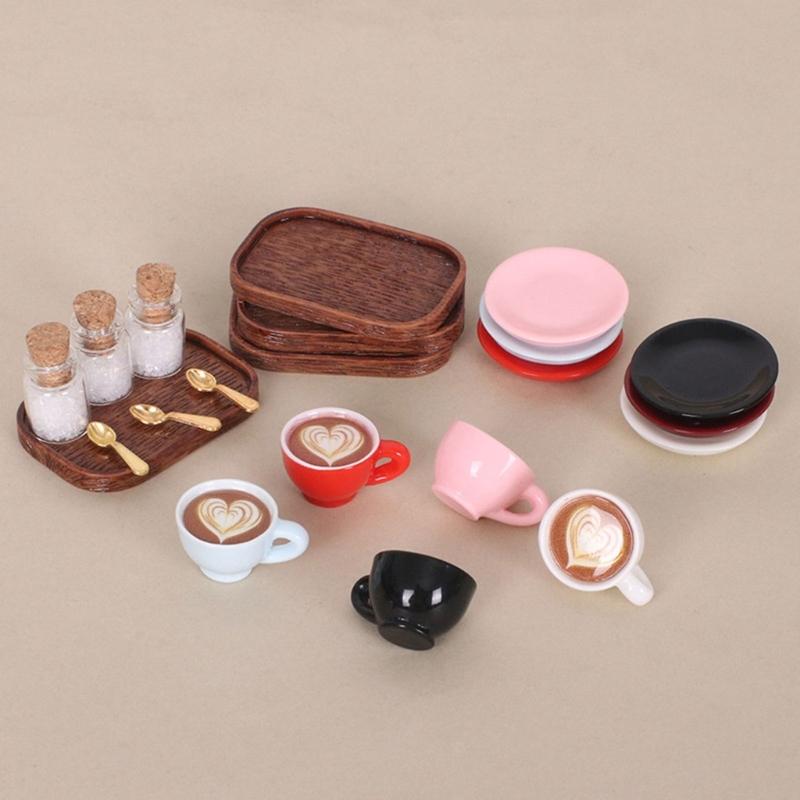 Miniature English Afternoon Coffee Cup Accessories Pretend Play Dollhouses Furniture 3 Set