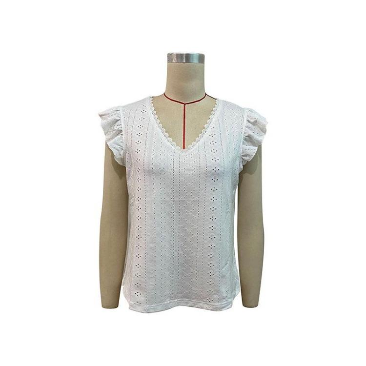 Women Fashion Blouse Tops Shirt Female Summer White Lace Hollow Out V Neck Short Sleeve
