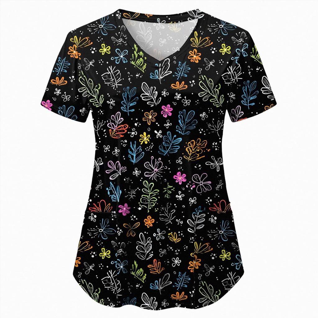 Uniforme Sanitario Enfermera Clínica Enfermería Mariposa Ropa de Trabajo Hospital Camiseta Camiseta Manga Corta Blusa Cuidadora Mujeres Trabajadoras Médico
