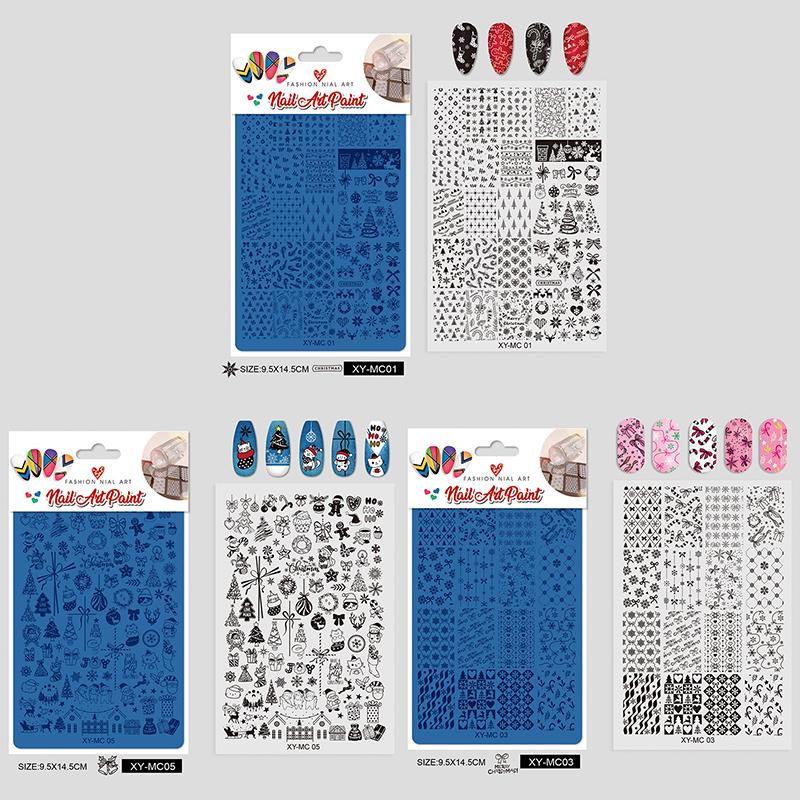 Nail Stamping Christmas Style Design Printed Steel Plate Cartoon Bow Milu Deer Pattern Nails Stencils Diy Manicure Tools