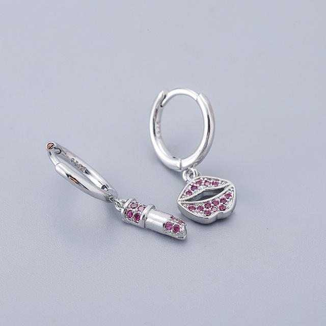 ANENJERY Micro Zircon Lipstick anheng Hoop øredobber for kvinner kreative sexy ørespenne smykker