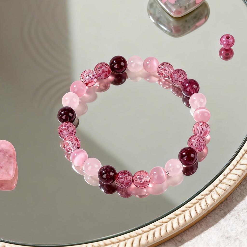 Festive Gifts Romantic Pink Red Agate Beaded Bracelet Fashion Jewelry For Women Daily Wear Stylish And Easy To Match Accessory
