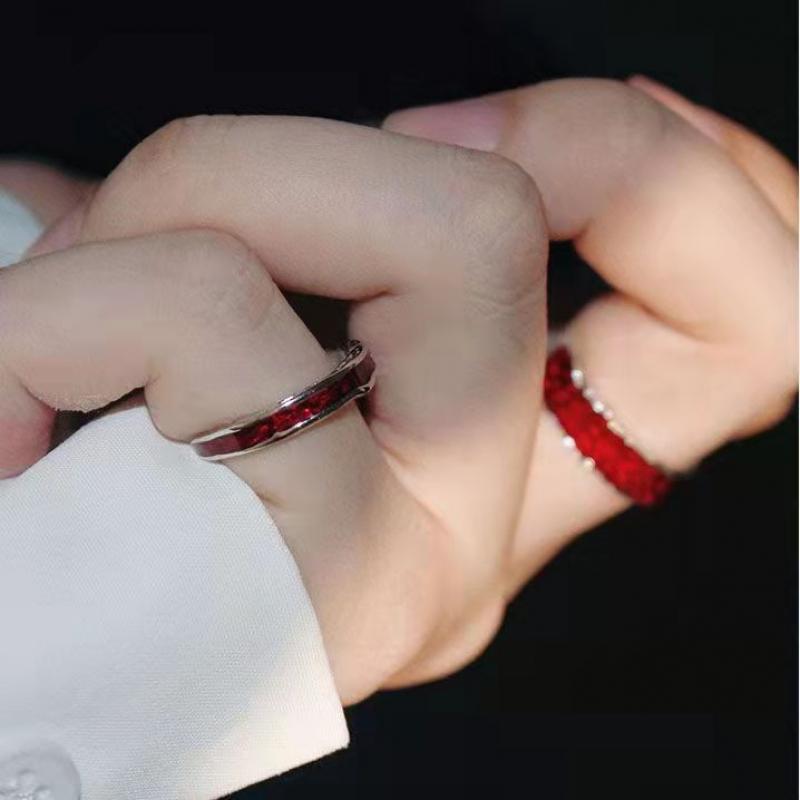 Y2K Red Drip Oil Adjustable Ring Women Men Irregular Geometry Punk Vintage Rings Set for Couple Girls Fashion Jewelry Gifts