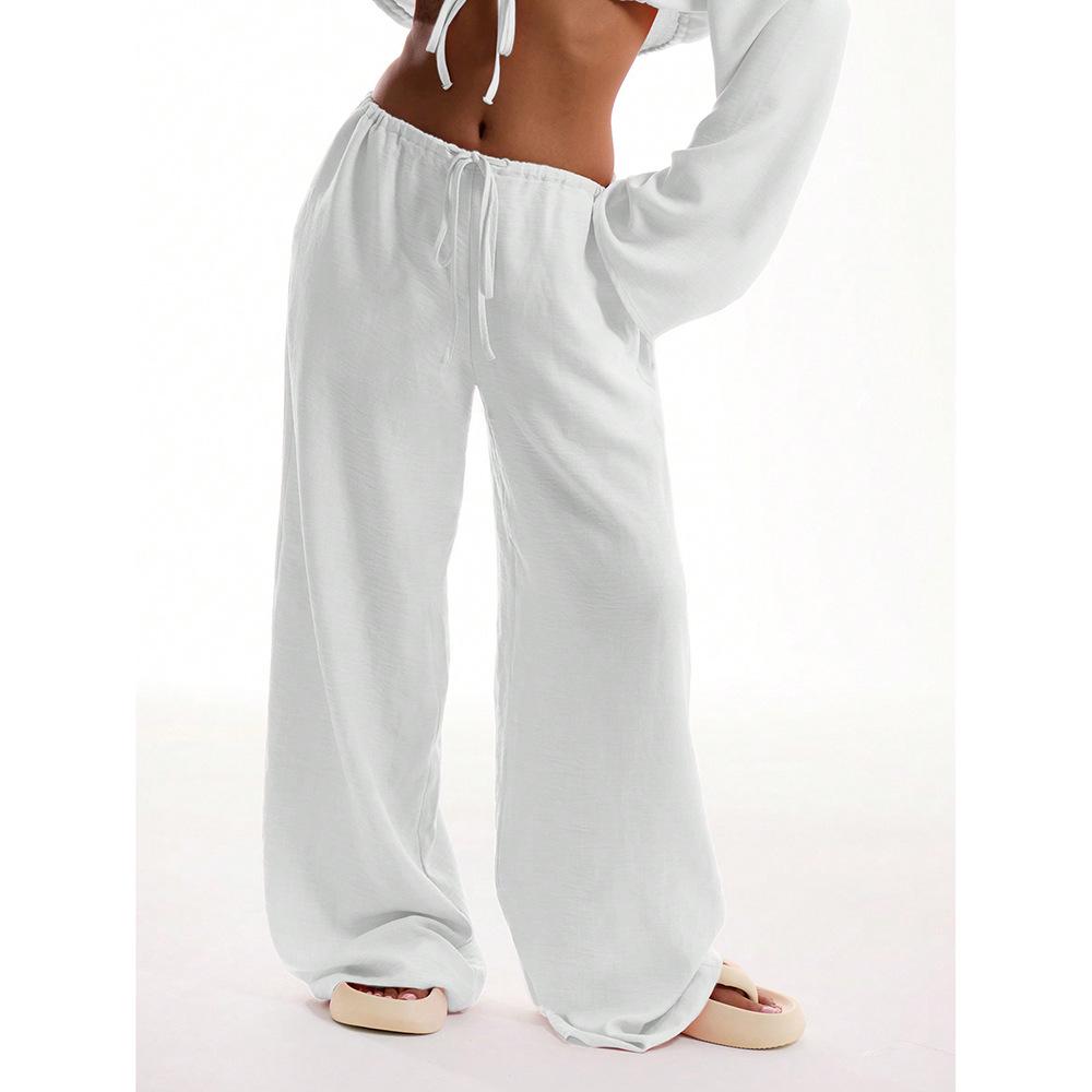 **2025 Summer Women's Solid Color Casual Loose Pants – European and American Style**