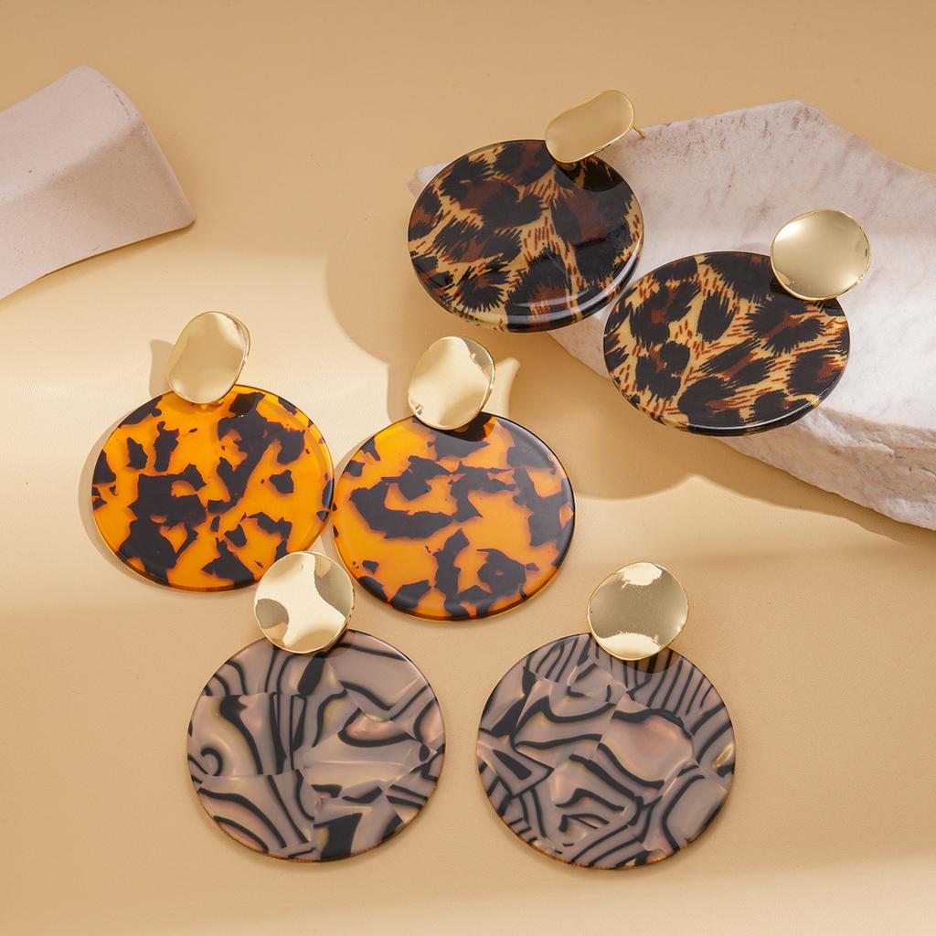 Exaggerated Smudged Round Leopard Print Earrings, High-end Earrings