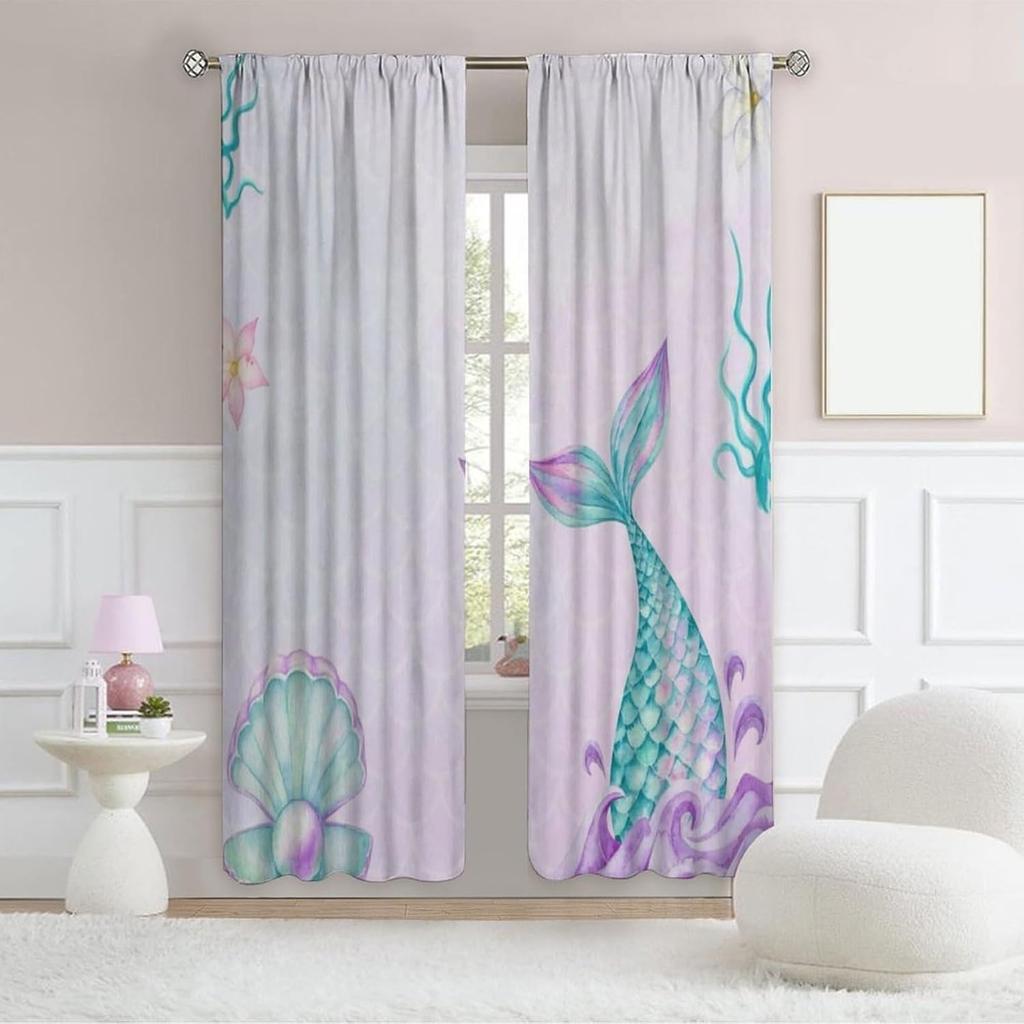 Mermaid Curtains   Mermaid Curtains For Girls Bedroom   Girls Curtains For Bedroom   Mermaid Decor   Cartoon Watercolor Colorful