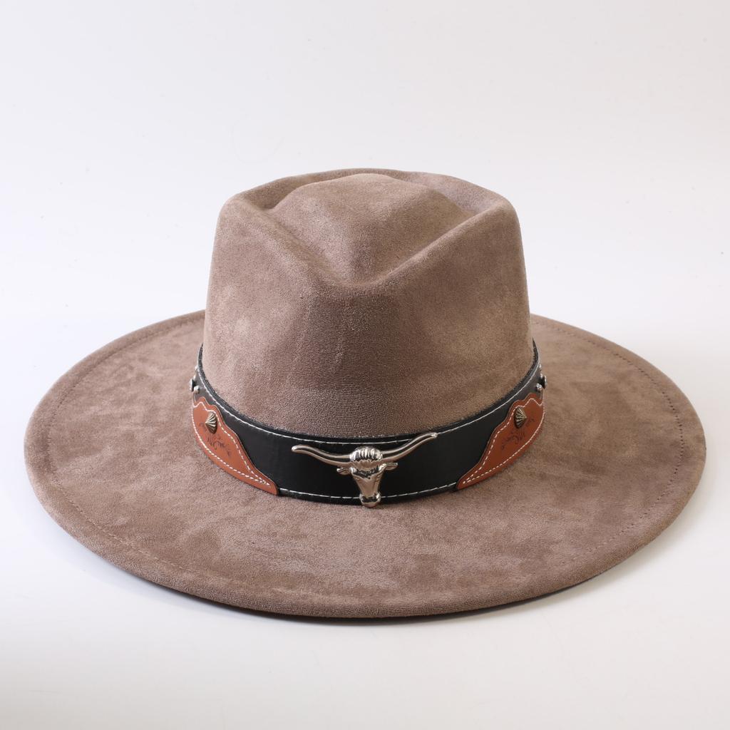 Popular European and American Style Suede Big-brimmed Top Hat, Men's and Women's Classic Fashion Western Cowboy Hat