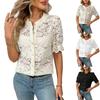 Women's Summer Lace Short Sleeves Casual Shirt Button Up Shirt Top