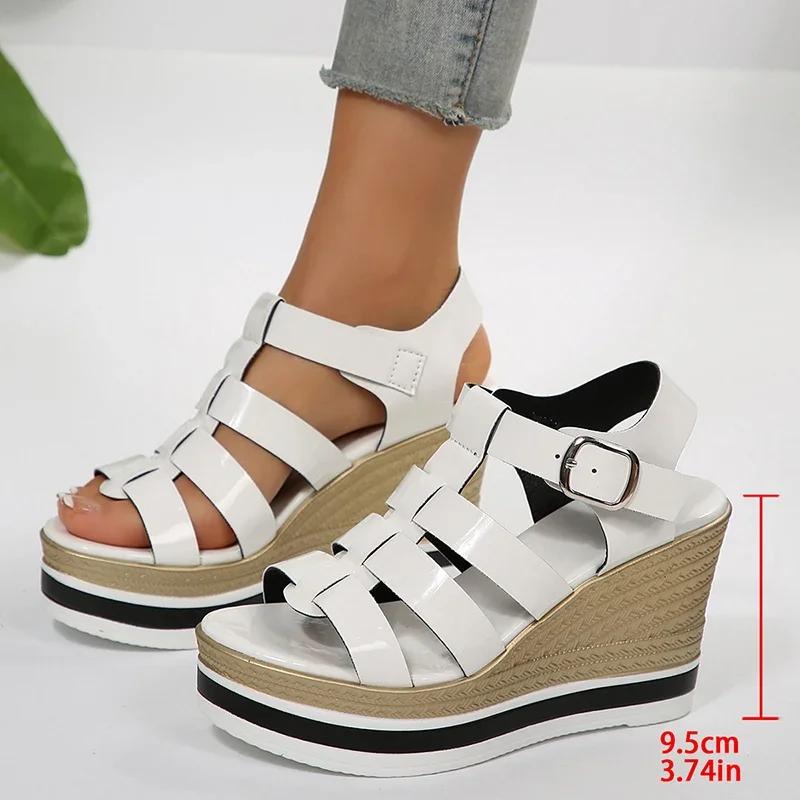 

Fashion Shoes for Women Fashion Wedges Rome Sandals Hollow Out Thick Bottom Summer Sandles Woman Plus Size Platform Gladiator Sandals 43 белый