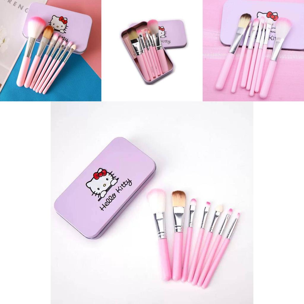 Hello Kitty Cosmetic Brush Kit With Synthetic Hair Sevenpiece Travel Friendly Makeup Tools
