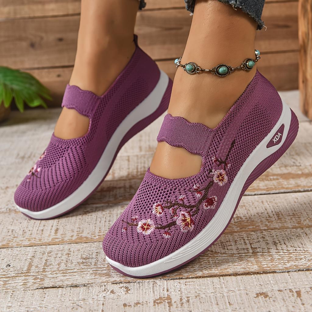Women's Casual Slip-On Sneakers, Black, Green,   Grey and Maroon; Lightweight Low Top Sneakers with Cute Round Toe & Floral Design for All Seasons