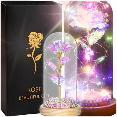 Rosa eterna brilhando em vidro, LED, colorida, bateria, presente, 18º aniversário, casamento