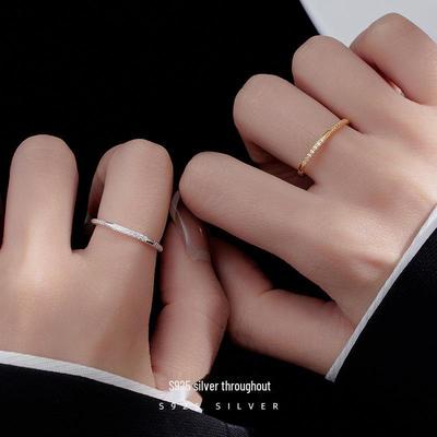 Banyan Tree S925 Silver Diamond Women's Simple Light Luxury Stackable Thin Open Ring