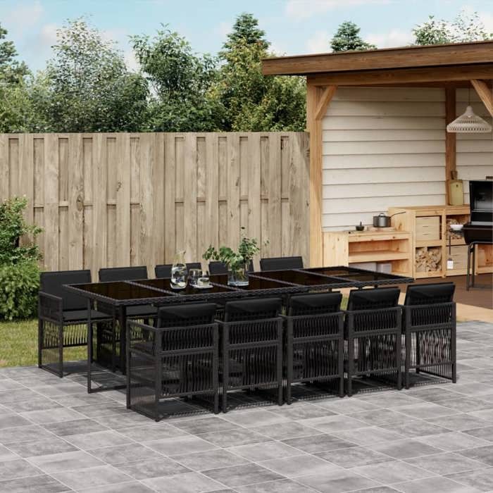 VidaXL Ensemble à Manger de Jardin avec Coussins 11 pcs, Table et Chaises à Dossier Rabattable, Meubles d'Extérieur Patio 3210931