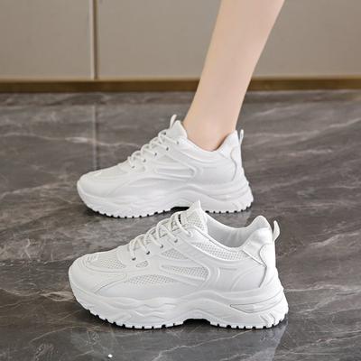 Chaussures de papa pour femmes printemps nouveau mode semelle épaisse rehaussantes décontractées chaussures simples maille légères chaussures de course pour femmes