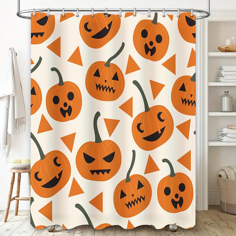 Halloween Pumpkin Shower Curtain Orange Spooky Scary Jack O'Lantern Decor Bathroom Accessories Waterproof Fabric 3D Printing Pat
