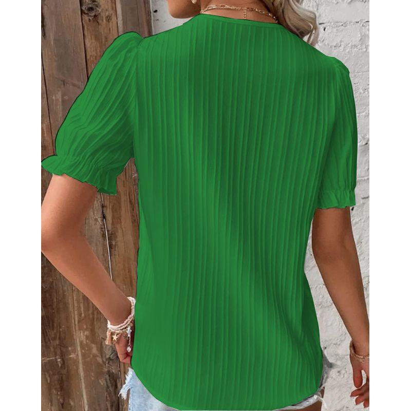 Hollow Short Sleeve Summer New Arrival European and American Women's Clothing All-Matching Shirt Holiday Fashion Cut Out Short Sleeve