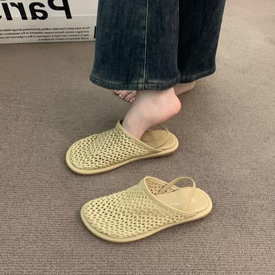 Abendwind Nische gewebtes Netz braune Tasche Kopf Sandalen Feenschuhe 2025 neuer Sommer flache Birkenstocks