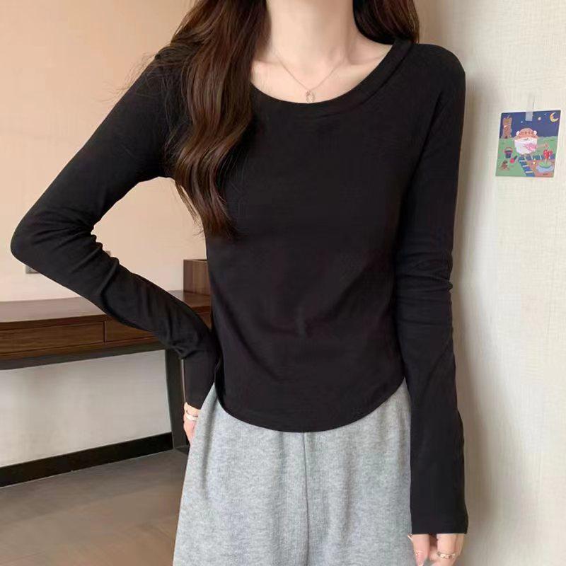 

Женская футболка с длинным рукавом и круглым вырезом, нишевый дизайн для начала осени - 95% хлопок Small чёрный