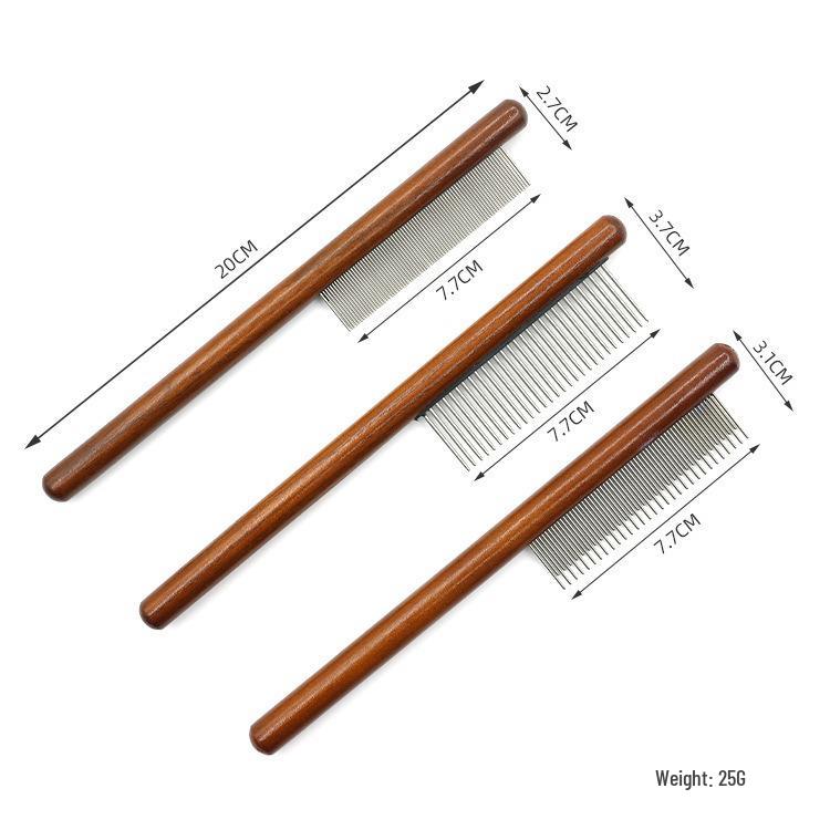Solid Wood Handle Flea Comb: Single Row for Cats & Dogs - Removes Loose Hair & Cleans