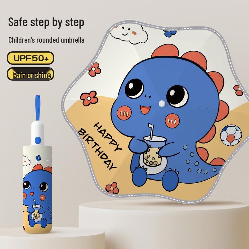 Children's Automatic Rounded Corner Umbrella with Anti-Rebound, UV Protection, Reflective Strips for All-Weather
