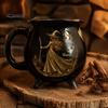 Kaffee Milch Heiße Schokolade Tasse Halloween Hexe Kessel Tasse, 350ml Vintage Gotisch Dreibeiniger Zaubertopf, Tasse für Schwarze Katze Keramik Haus Und Büro Dekoration Drei