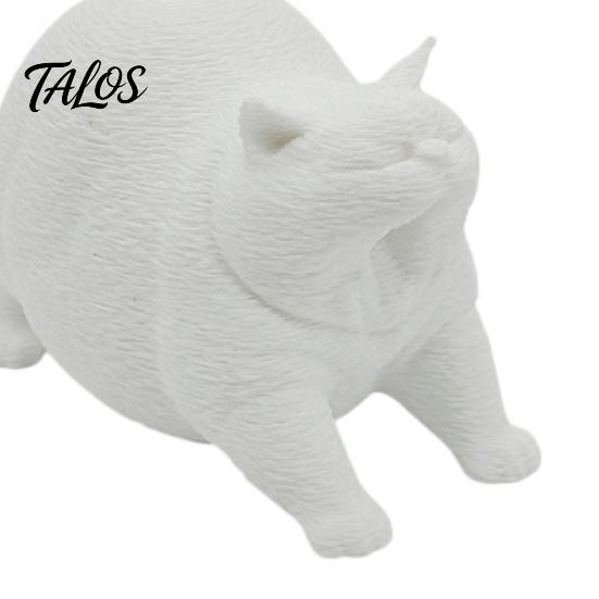 3D Printed Cute Yawning Chubby Cat Figurine, Black White, Wide Stable Anti-Tipping Base, Desktop Decor for Pet Shop Bedroom & Cat Lover Birthday