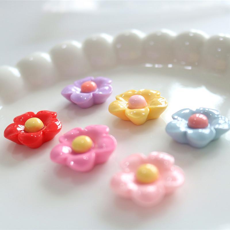 10Pcs Shiny 22X22Mm Flower Series Miniature Flat Back Resin Cabochons For Hairpin Scrapbooking Diy Home Decor Craft Accessories