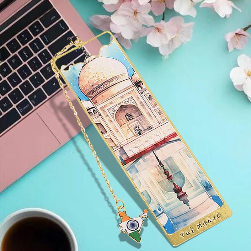 Creative Metal Bookmarks World Classic Architecture Famous Travel Attractions Reading Book Clip With Country Map Tassel Pendant