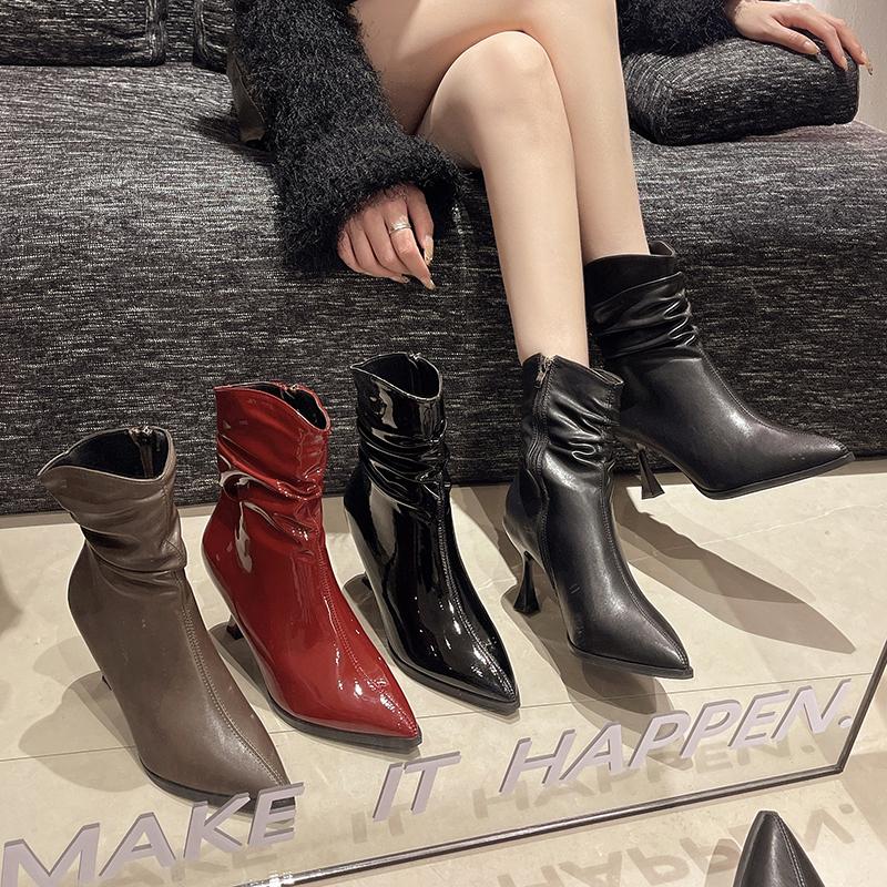 Thin Heels Winter Modern Boots Ankle Pointed Toe Women's Shoes on Sale 2025 High Quality High Heel Sewing Novelty Women's Boots