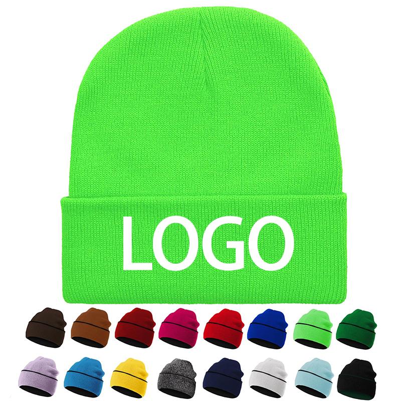 Men Women Unisex Knitted Beanie Hats Winter Soft Warm Skull Cap Fashion Outdoor Casual 3D Embroidery Beach Custom Logo 100%