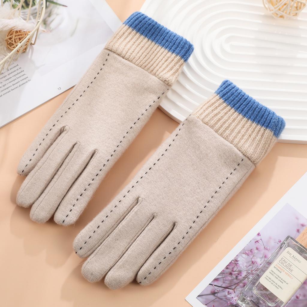 Warm Gloves for Women's Wool Korean Version of Driving Cold proof Plus Velvet Thickened Outdoor Windproof Riding Winter Touch Screen Gloves