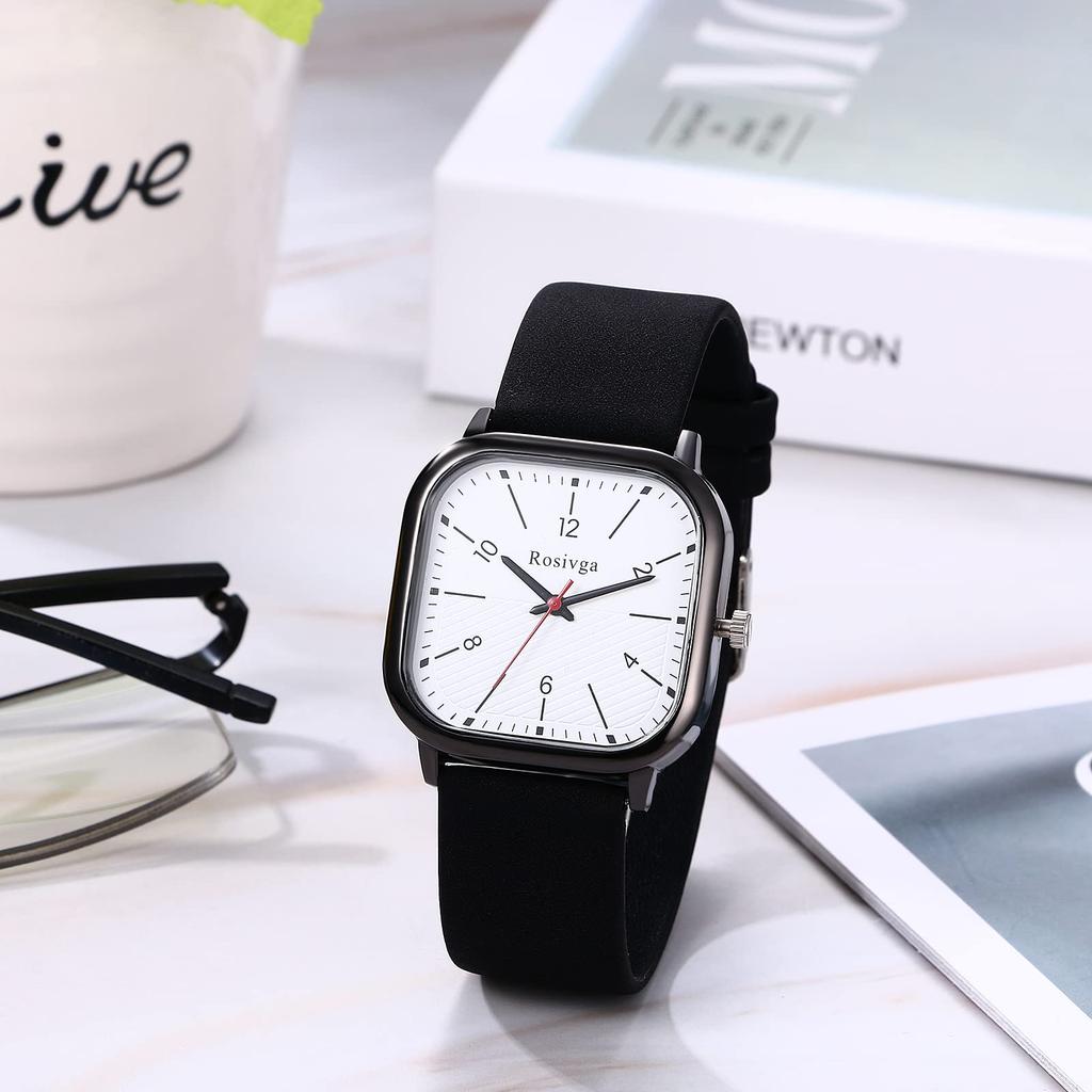 Unisex Leather Strap Analog Watch Waterproof Popular Stylish Square Women's Men's Business Casual Black Birthday Anniversary Christmas Valentine's