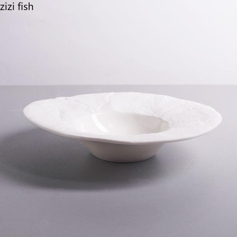 Simple Irregular Shape Ceramic Pasta Dinner Plate Straw Hat Plate Restaurant Solid Color Cutlery Serving Dish Bread Dessert Tray