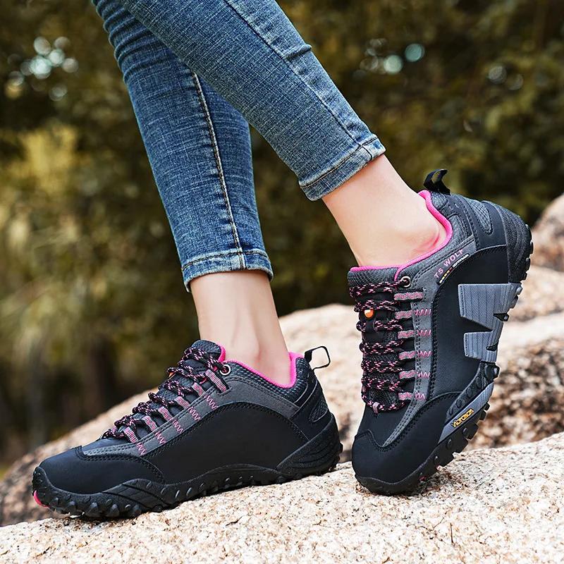 Autumn Winter High Quality Women's Hiking Shoes Rock Climbing Genuine Leather Waterproof Outdoor Sports Trekking Sneakers Woman