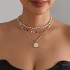 Versatile Geometric Shell Pearls Drop Necklace Adjustable Alloy Collarbone Chain For Creative Styling Expression