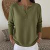 Women's Button Detail V-Neck Long Sleeve Knit Sweater Loose Fit Casual Pullover