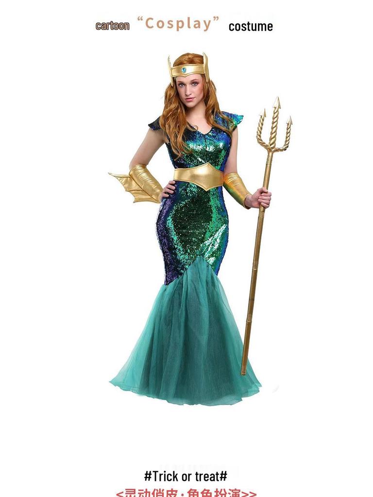 Neptune Pharaoh Queen Halloween Costume for Adult Men & Women - Role-Playing Performance Attire
