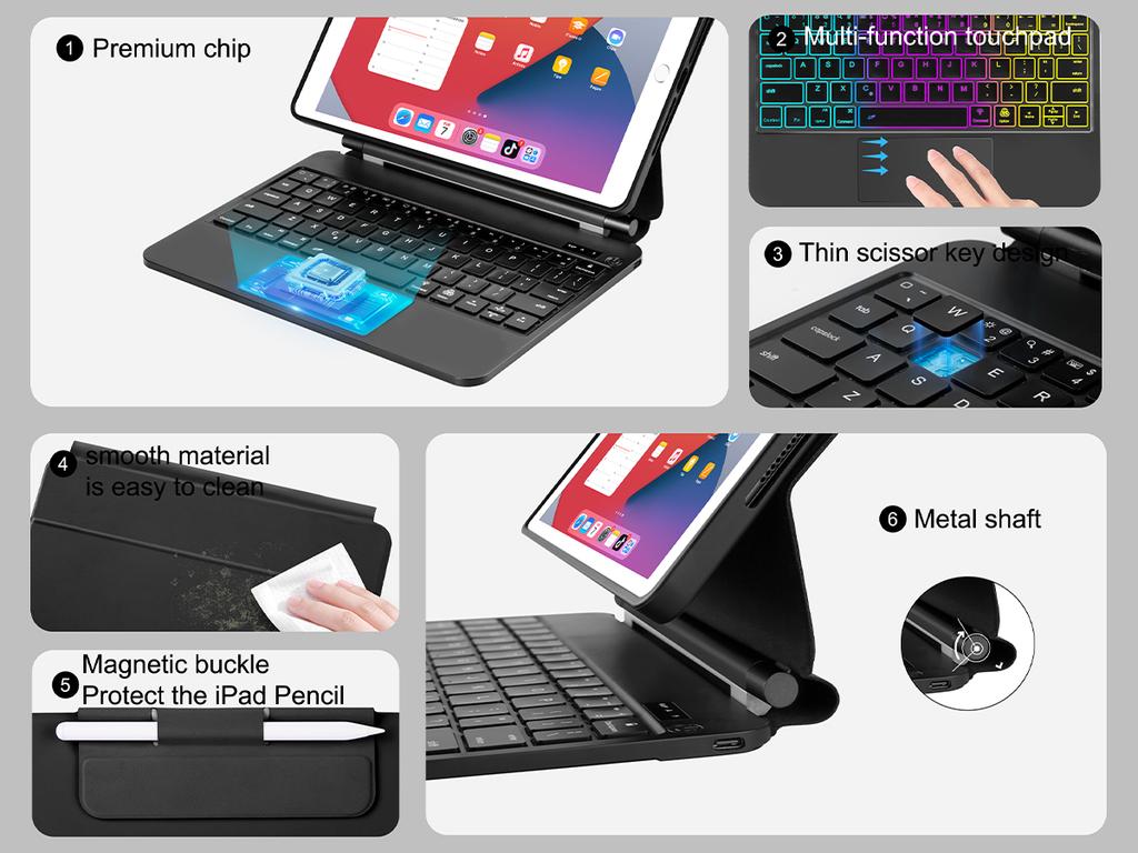 Magische Toetsenbordhoes voor iPad 10.2 9e 8e 7e Generatie Cover Toetsenbord voor Air 3 Pro 10.5 Magnetische Hoes Folio Cantilever Stand