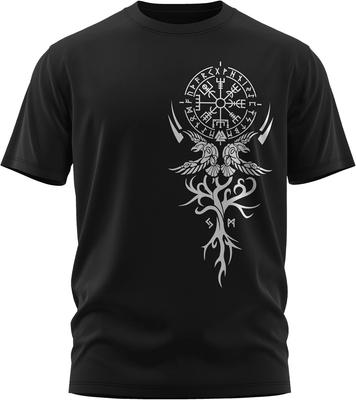 Camiseta Estilo Nórdico Odin Corvos Símbolo Valknut Bússola Vegvisir Runa 100% Algodão Gola Redonda Manga Curta Verão Casual Masculina