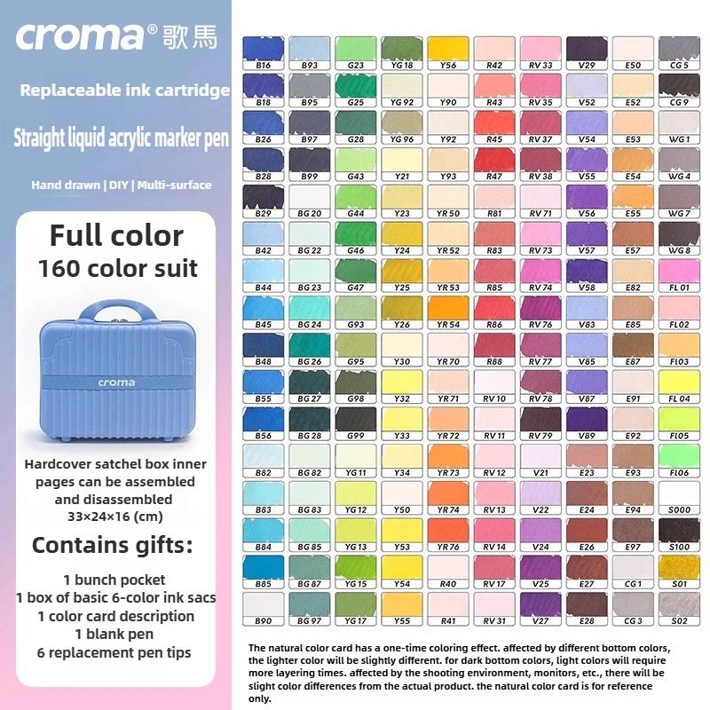 Croma 160/1 Farben Nachfüllbares Direktflüssig-Acrylmarker-Set mit Weicher Spitze, Waschbarer Aquarellpinsel Schulausstattung
