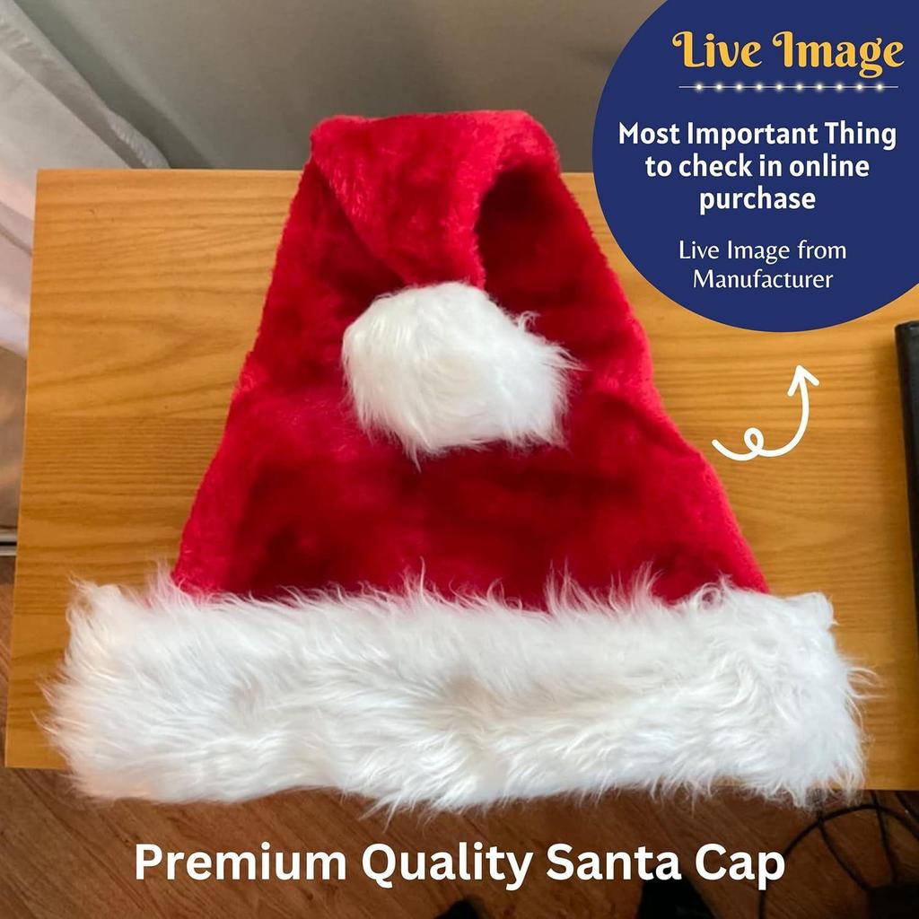 Santa Cap Plush Fur Christmas Cap Unisex Santa Hat for Adult & Kids Comfortable Soft Free Size Santa Clause Hat Cap Christmas Decorations Items