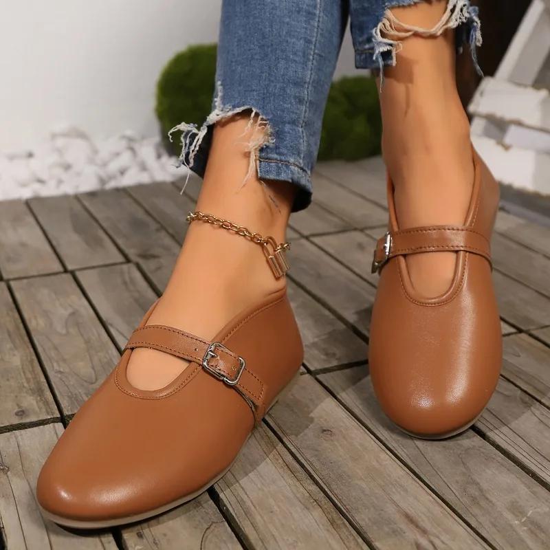 2024 m. karštai parduodami moteriški batai, apvalūs, žemakulniai, laisvalaikio sportiniai batai seklia burna Minkšta rudeninė nauja suknelė, patogi Zapatos