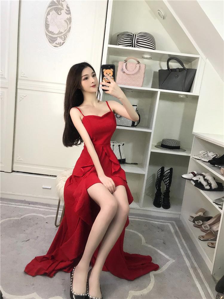Вечернее платье платье женское новое рыбка облегающее сексуальное благородное элегантное длинное банкетное платье невесты тост красное S красный