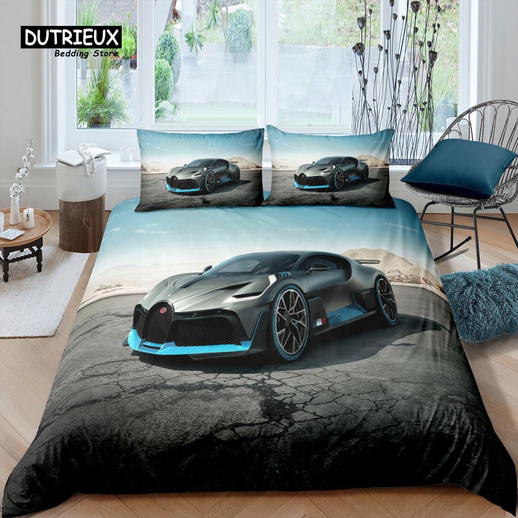 Hjemmetekstiler Luksus 3D Racingbil Print 2/3 stk Komfortabelt Dynetrekk Putetrekk Sengetøy Sett Queen og King EU/US/AU Størrelse