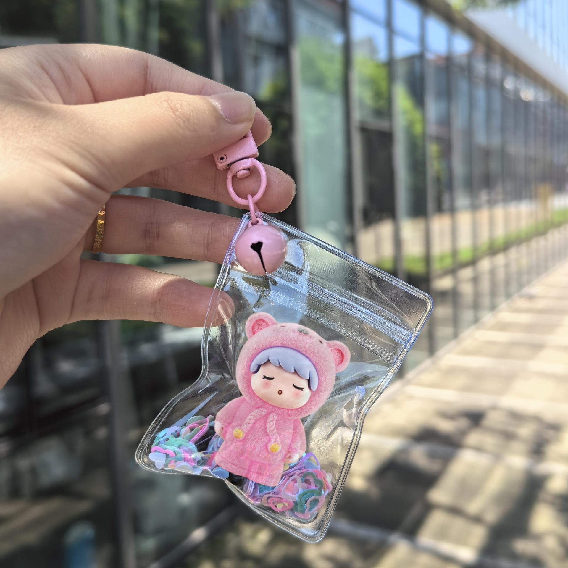 Ins Luminous Flocking Bear Cute Keychain Diy Resin Standing Girl Schoolbag Cartoon Pendant розы красного