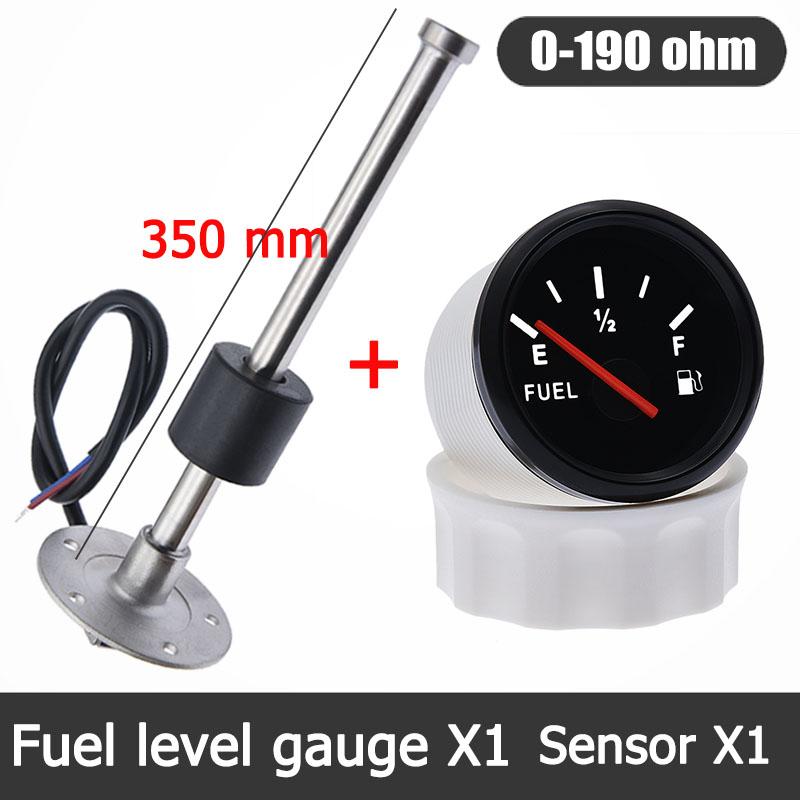 52MM Fuel Gauge with Fuel Level Sensor 125MM 175MM 225MM 275MM 0-190Ohm Sensor With Red Backlight Oil Tank Level Indicator