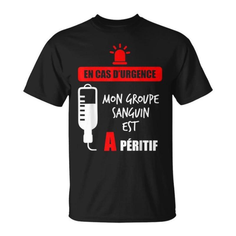 Funny Men T Shirt Cotton Tee Women Spring Summer Meme Loose EN CAS D'URGENCE MON GROUPE SANGUIN