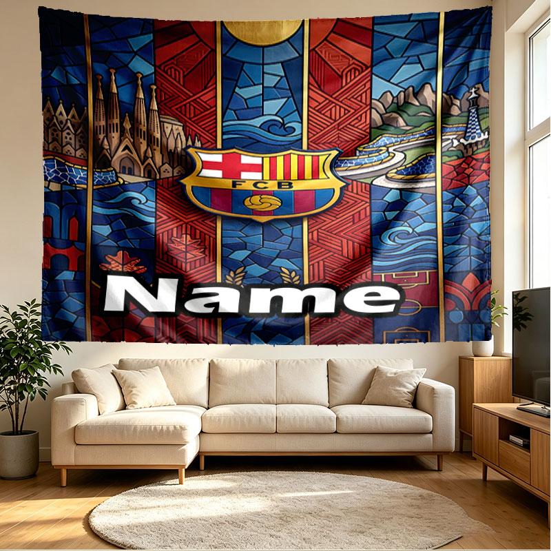 Vlastní jméno Personalizovaná Tapiserie s potiskem Fotbalového Klubu Barcelona, Nástěnná Dekorace, Ložnice, Kolej, Byt, Obývací Pokoj, Pozadí na Večírek, Dárek k Narozeninám