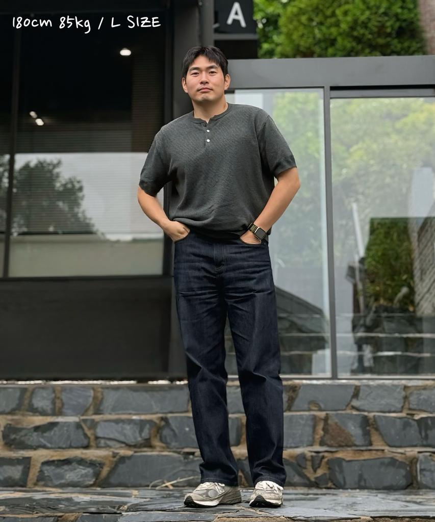 CUZNELLO Cool Cotton Henley Neck Short Sleeve Knit_Charcoal